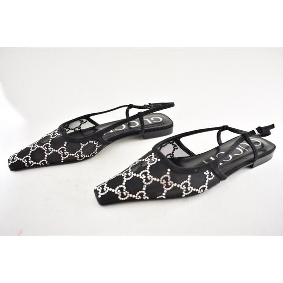 Gucci Demi GG Crystal Mesh Black Silver Slingback Ballerina Ballet Flat 38.5 - Picture 13 of 16